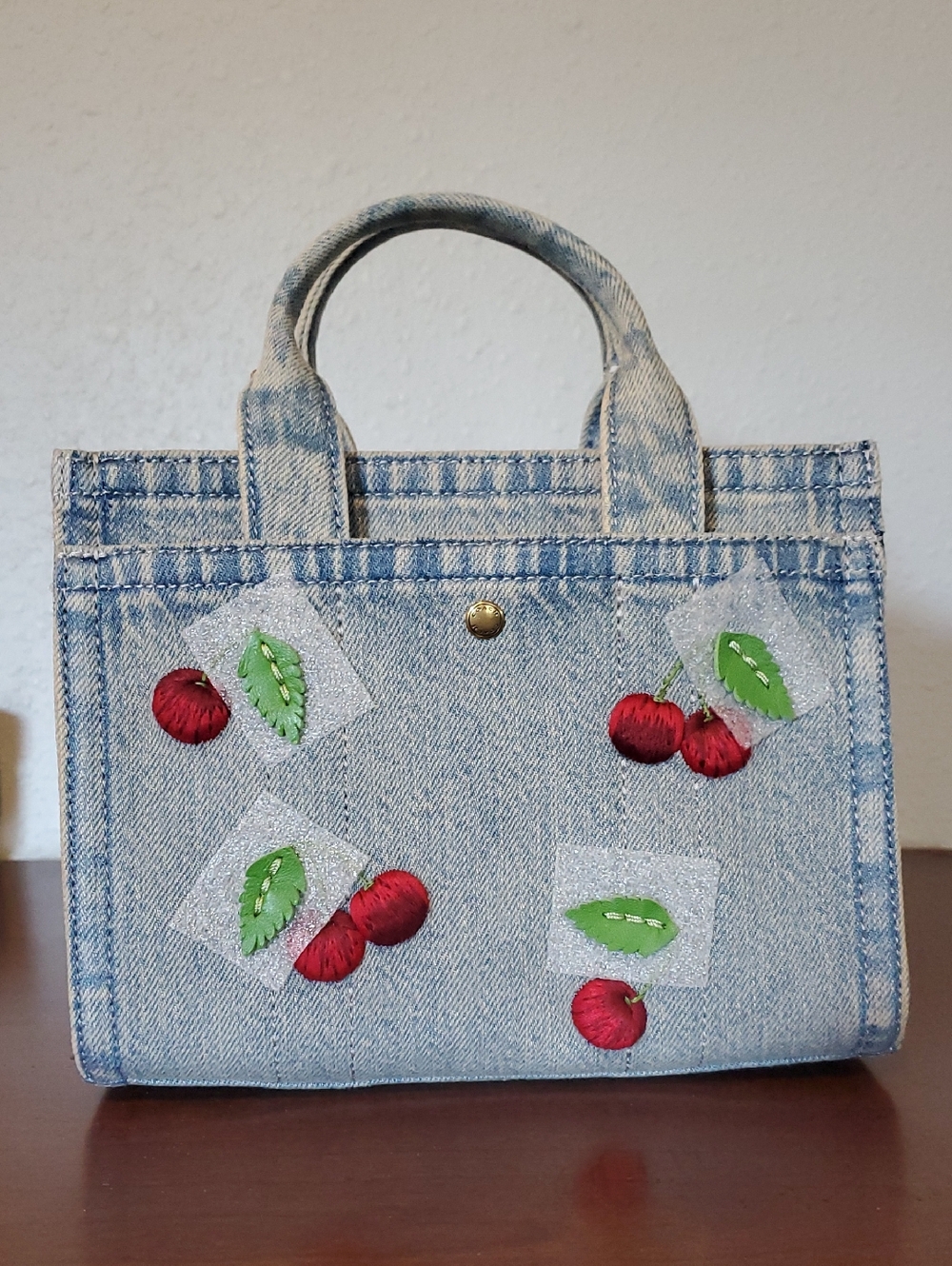 Coach Mini Denim Cherry Tote Bag - Picture 3 of 5